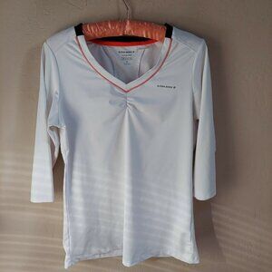 Bjorn Borg Women Medium Hydro-Pro V-Neck T-Shirt 3/4 Sleeve White Activewear Top